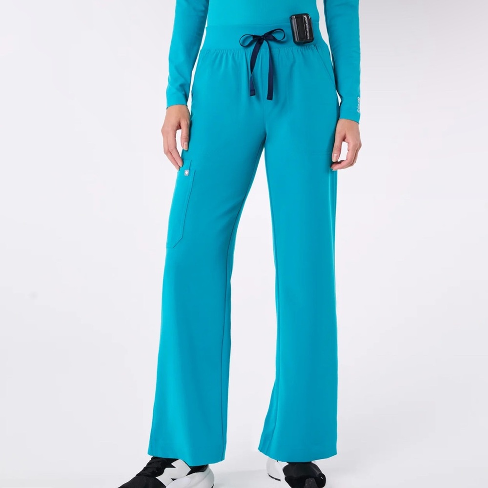Figs Teal High Waisted Isabel Wide Leg Scrub Pants